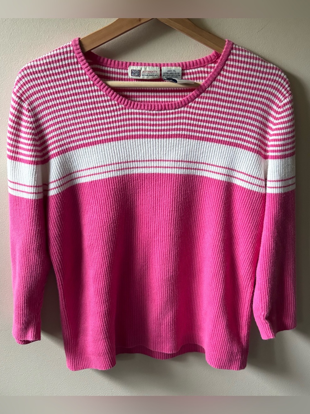 Faded Glory Pink and White Striped Sweater